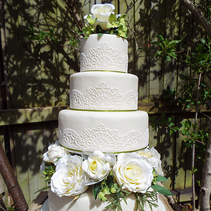 ivory lace 4 tier flowers